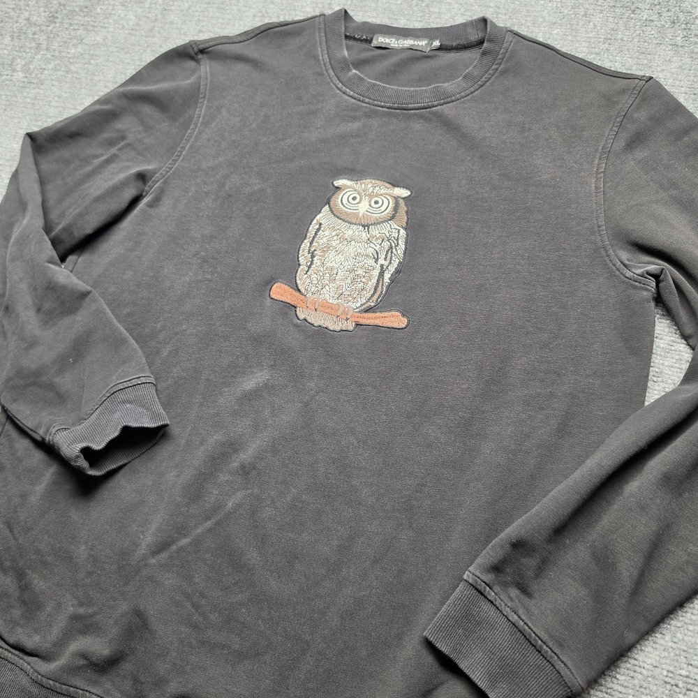 Dolce & Gabbana Mens XL Owl Embroidery Crew Neck Sweatshirt Faded Black Italy
